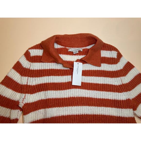NWT American Eagle Rust and White Striped Knit Sweater Size XS - Picture 2 of 9